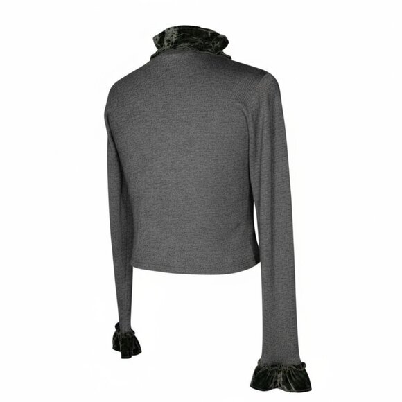 Dressbarn Collection Size L Gray Velvet Ruffle Trim Cropped Cardigan - Picture 3 of 5